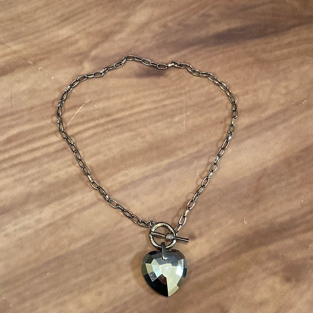 Dark Silver Necklace w/ Heart Pendant